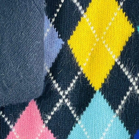 Brass Plum Vintage 80s Rainbow Argyle Angora Wool Blend Sweater Womens Sz Small - Picture 4 of 7